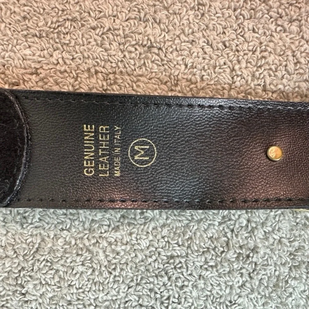 Vintage Express Black Suede Leather Belt Sequin Gold Buckle Made in Italy Medium